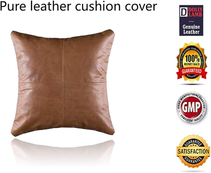 D DOLLY LAMB Lambskin Leather Pillow Cover - Sofa Cushion Case - Decorative Throw Covers for Living Room & Bedroom, 22x22 Inches - Tan Pack of 1