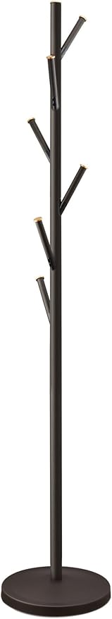 Kira Home Addison 68" Modern 6 Hook Free Standing Metal Coat Rack, Weighted Base, Gold Cap Accents + Oil-Rubbed Bronze Finish