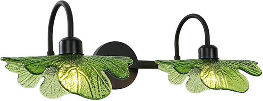 2 Light Black Vanity Light Bathroom Wall Sconce Vintage Wall Sconce Lights Wall lamp with Green Glass Shade Bathroom Vanity Light Over Mirror for Bedroom Hallway Living Room