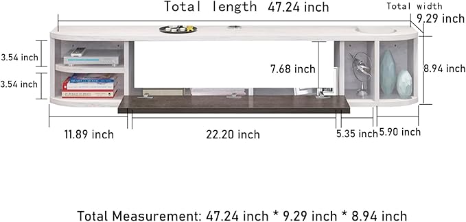 Pmnianhua Floating TV Stand,47'' Under TV Shelf,Floating TV Console,Wall Mounted TV Cabinet,Floating Entertainment Center with Storage for Bedroom Living Room(Gray-White)