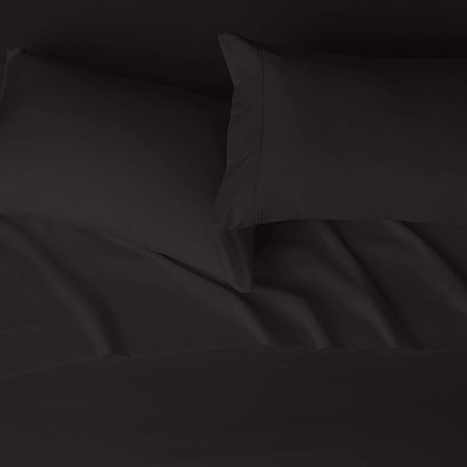 Amazon Basics Lightweight Super Soft Easy Care Microfiber 4 Piece Cozy Comfortable Bed Sheet Set with 14-Inch Deep Pockets, Queen, Black, Solid
