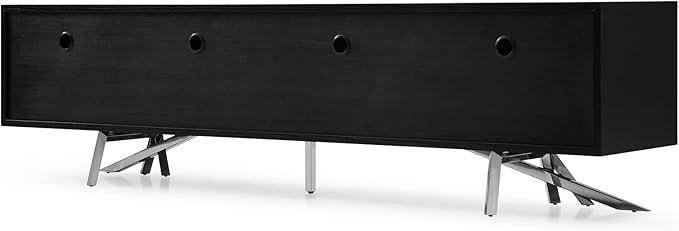 ZURI Furniture 86.6" Wide Modern Vinson TV Stand Smooth Black Oak Glossy and White Lacquer Paneling