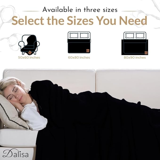 Dalisa 100% Organic Turkish Cotton Throw Blanket - GOTS Certified, Cozy - Perfect for Couch, Bed, and Home Decor - Boho Vintage Knit Alina (Black, 60x80)
