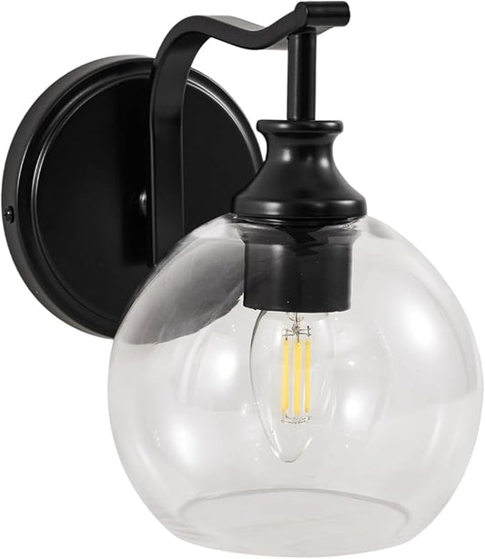 ANDY STAR 1-Light Bathroom Light Fixtures, Black Wall Sconces, Bathroom Vanity Light with Clear Glass Shade, Modern Wall Light Fixtures for Bath Mirror Hallway Bedroom Living Room, Hardwired, E26 Base