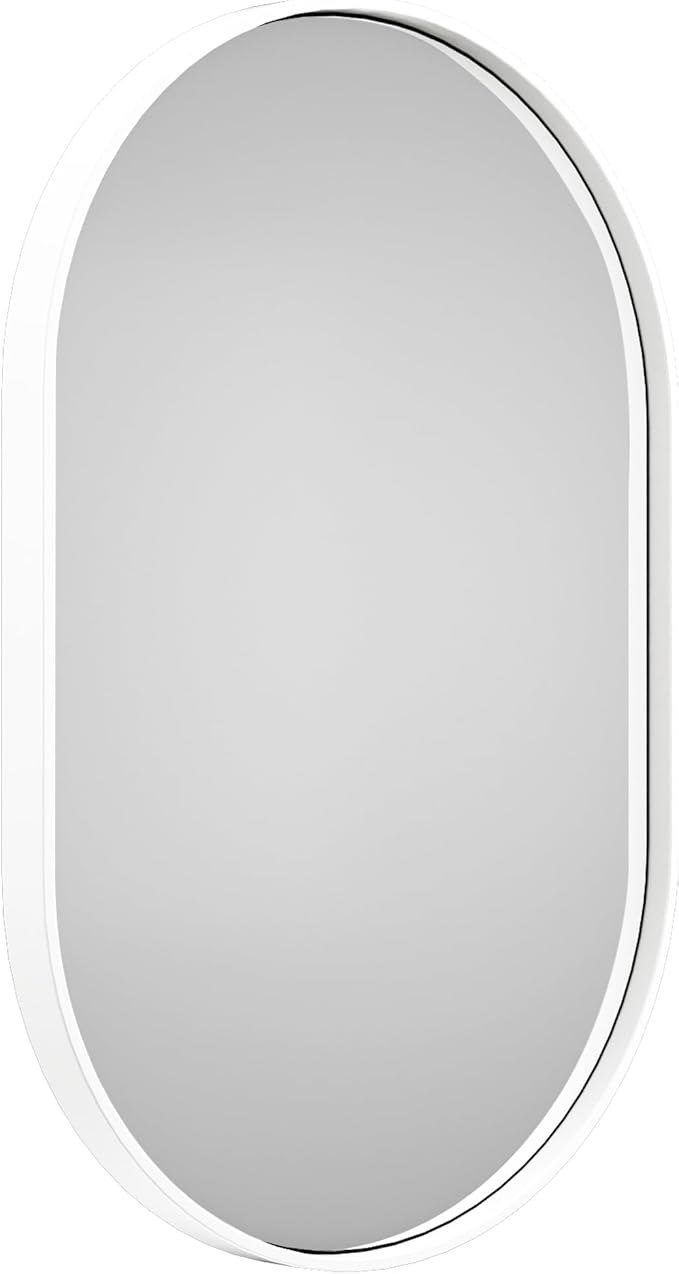 Suidia 20" x 30" Bathroom Mirror, Bathroom Vanity Mirror Metal Framed, Wall-Mounted Mirrors for Bedroom, Living Room, Entryway, Hallway, White, Oval Style