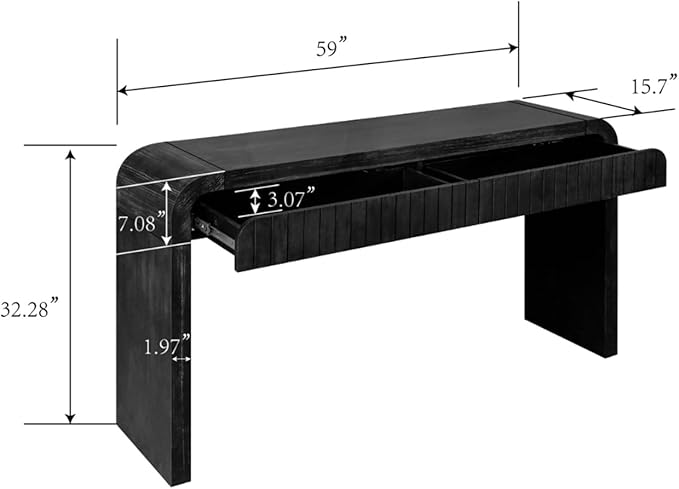 59" Wood Console Table for Entryway, Long Sofa Table Behind Couch Narrow Entryway Table with 2 Drawers Fluted Design for Living Room, Hallway, Foyer, Easy Assembly, Antique Black
