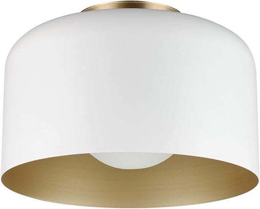 GLOBE Electric 65868 Amy 1-Light Matte White Flush Mount Ceiling Light with Inner Frosted Glass Shade, Bulb Not Included