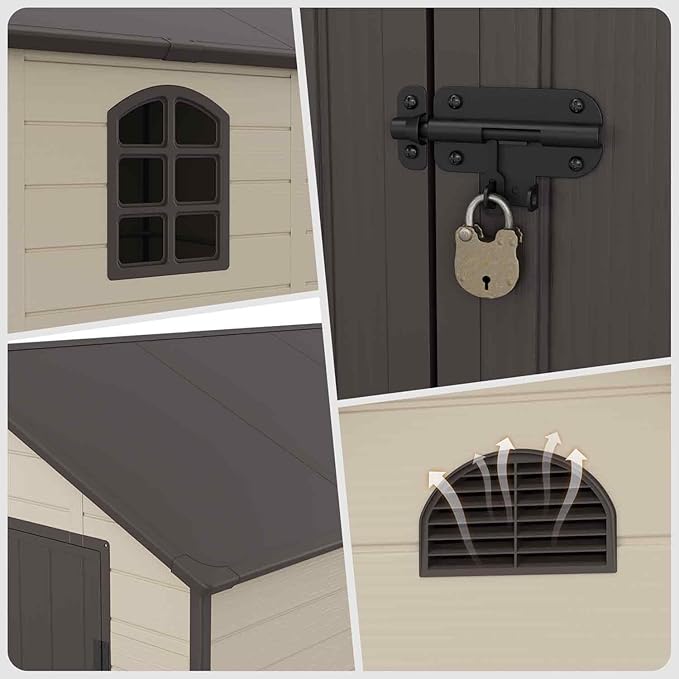 8.5 ft. W x 6.3 ft. D Resin Outdoor Patio Storage Shed with Firewood Rack, Floor and Lockable Door