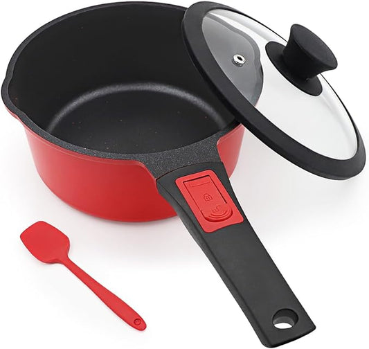 Nonstick Saucepan with Lid, 2.3 Quart Sauce Pan Milk Pot with Detachable Handle, Nonstick Sauce Pot Compatible for All Stoves, Oven Safe