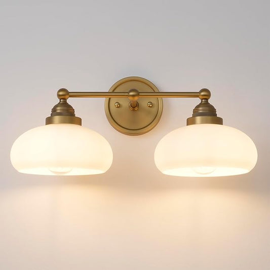Vintage 2-Lights Sconces Wall Lighting with Milk White Glass Shade, Double Arm Wall Lamp Fixture for Living Room Dining Room Bedroom Hallway