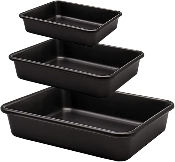 Rectangle Cake Pan, Deep Baking Pans Set Nonstick, 9/11/13 Inch, Heavy Duty Thickness Bakeware Roasting Tray for Toaster Oven, Thanksgiving Christmas Roast Turkey Pan, 3-Pack, Black
