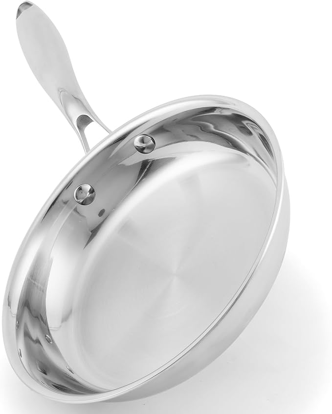 Stainless Steel Pan，Non-Toxic PFAS, PFOA & PTFE Free, Compatible With All Cooktops & Induction Safe, Oven Safe Pan for Searing & Sautéing, Long Lasting Cookware.8.10.12 In (8-Inch)