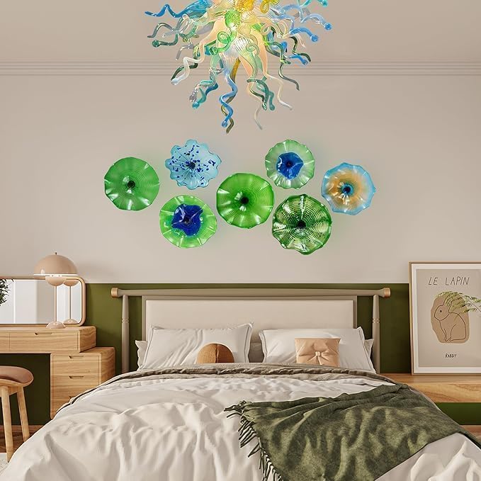 Hand Blown Glass Wall Plates Decor, Modern Unique Glass Wall Art, Murano Blown Glass Wall Art with Transparent and Easy to Clean for Staircase, Living Room, Kitchen, Hallway