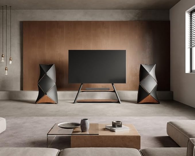 FITUEYES Design Large TV Floor Stand for 75 77 85 86 90 100 Inch TVs, Heavy Duty TV Stand Mount with Large Wood Entertainment Shelf, Modern Living Room Television Stands, Up to 187 lbs, Eiffel Series