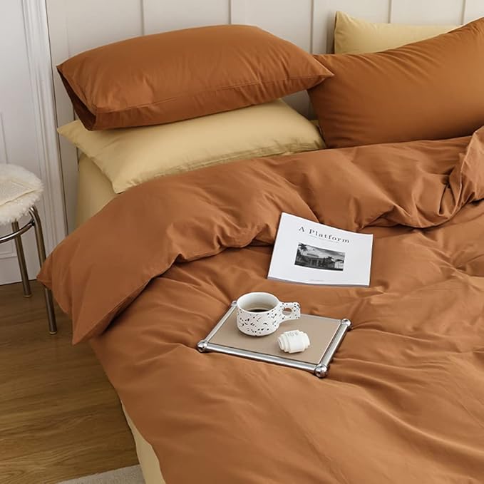 CLOTHKNOW Pumpkin King Size Comforter Sets Rust Brown Bedding Comforter Sets Soft Caramel Comforter Burnt Orange Comforter with 2 x Pillow Cases