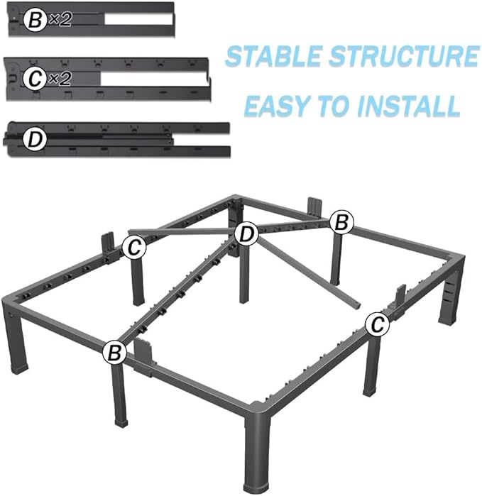 FUIOBYVV 14 Inch Queen Bed Frame with Rounded Corner and Headboard Hole Mattress Retainers 3500 LBS Metal Heavy Duty Steel Slats Support No Box Spring Needed Platform Noise Free Easy Assembly
