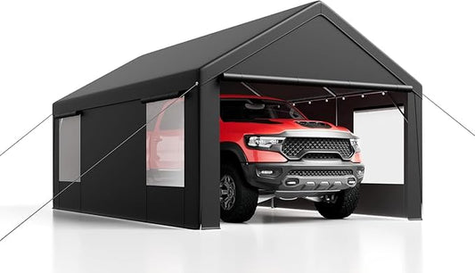 Caport 12'x 20' Portable Garage with Removable Door for Car, Truck, Boat, Car Canopy with All-Season Tarp, Grey