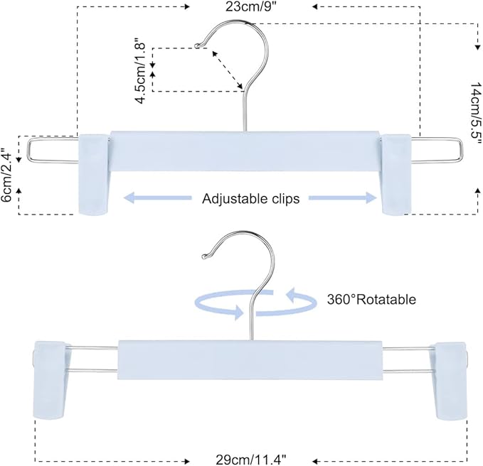 Clothes Pants Hangers, Space-Saving Skirt Holders with 360 ° Swivel Hooks, Adjustable Clips, Trouser Hangers, Clothes Coat Garment Jeans Hangers (10 Pack, Blue)