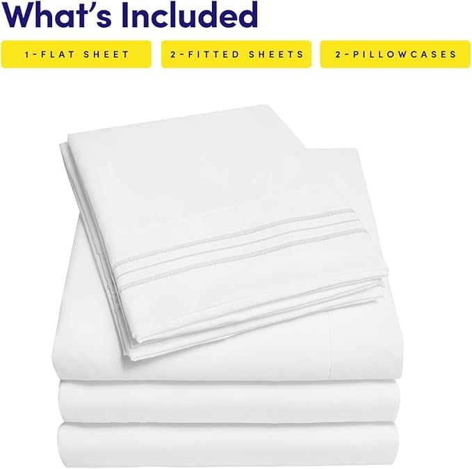 1500 Supreme Collection Extra Soft Split King Sheets Set, White - Luxury Bed Sheets Set with Deep Pocket Wrinkle Free Bedding, Over 40 Colors, Split King Size, White