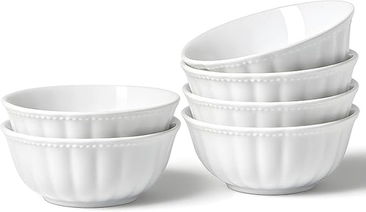 White Porcelain Fruit Bowls, 4.7 Inch Serving Bowls,Ice Cream Bowl, Kitchen Bowl Set, Microwave and Dishwasher Safe, Set of 6