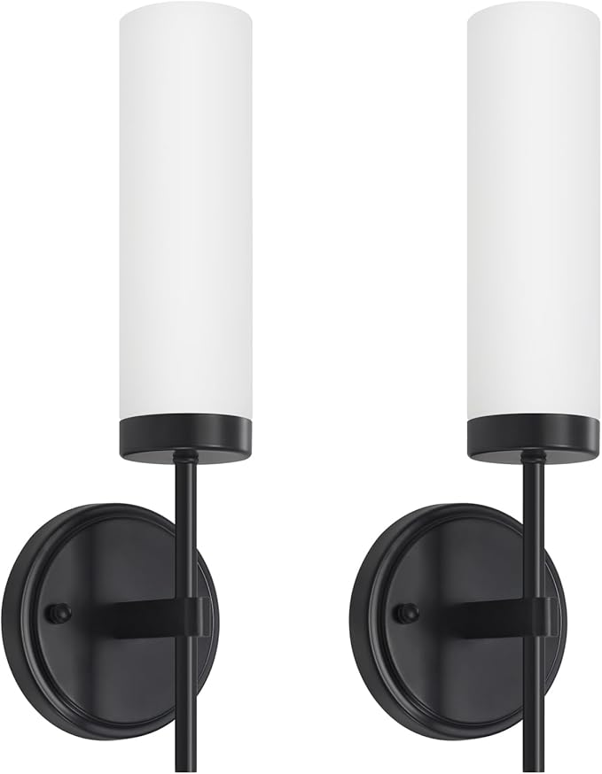 Black Wall Sconces, Modern Bathroom Vanity Lights with Frosted Glass, Sconces Wall Decor Set of 2, Hardwired Wall Sconce Lighting, Indoor Wall Lights for Bedroom Living Room Hallway