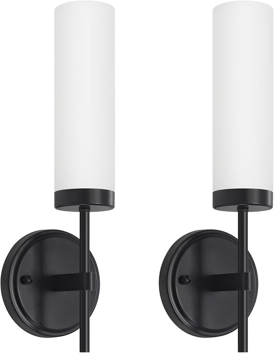 Black Wall Sconces, Modern Bathroom Vanity Lights with Frosted Glass, Sconces Wall Decor Set of 2, Hardwired Wall Sconce Lighting, Indoor Wall Lights for Bedroom Living Room Hallway