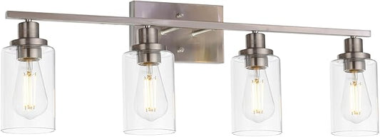 MELUCEE Bathroom Light Fixtures Brushed Nickel 4 Heads Modern Vanity Lights Wall Sconce with Clear Glass Shade for Hallway Kitchen Bedroom Living Room (Patent No.: US D963914 S)