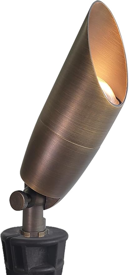 MALORY Solid Brass Landscape Spotlight 1-Pack Without Bulb(S06),Low Voltage Outdoor Front and Backyard Lights with Large Rugged Slot Spike,12V AC/DC Garden Patio Spot Up Light