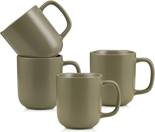 Stone Lain Stoneware Dish Set, 4 Mugs, Tom - Olive