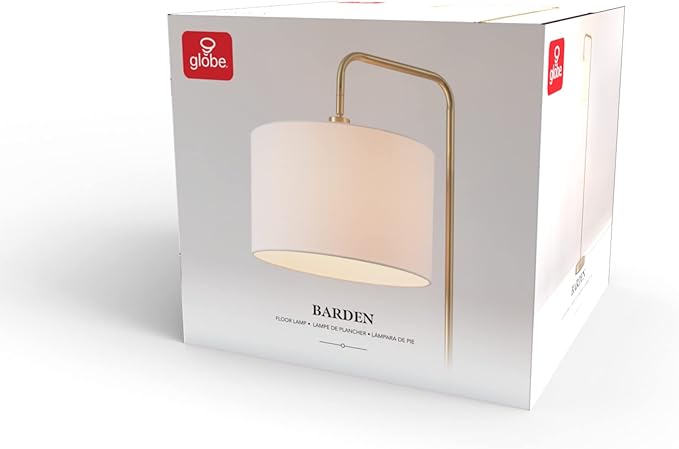 GLOBE Electric 61000021 58" Floor Lamp, Brass, White Linen Shade, On/Off Rotary Switch on Socket, Living Room Decor, Standing Lamps, Tall Lamp for Living-Room Corner