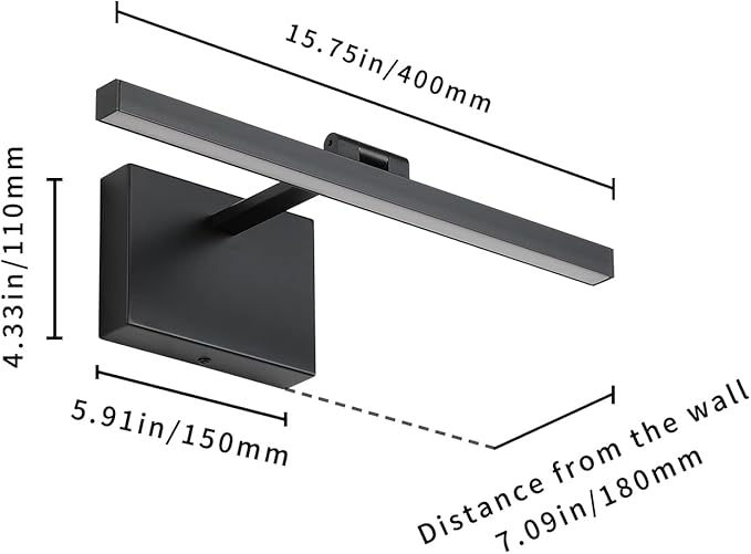 Joosenhouse Led Picture Light Dimmable 15.74" Inches Black Wall Lights Fixture Rotatable Sconce Lamps As Art Lights for Paintings 7W Hardwired Connection 3000k