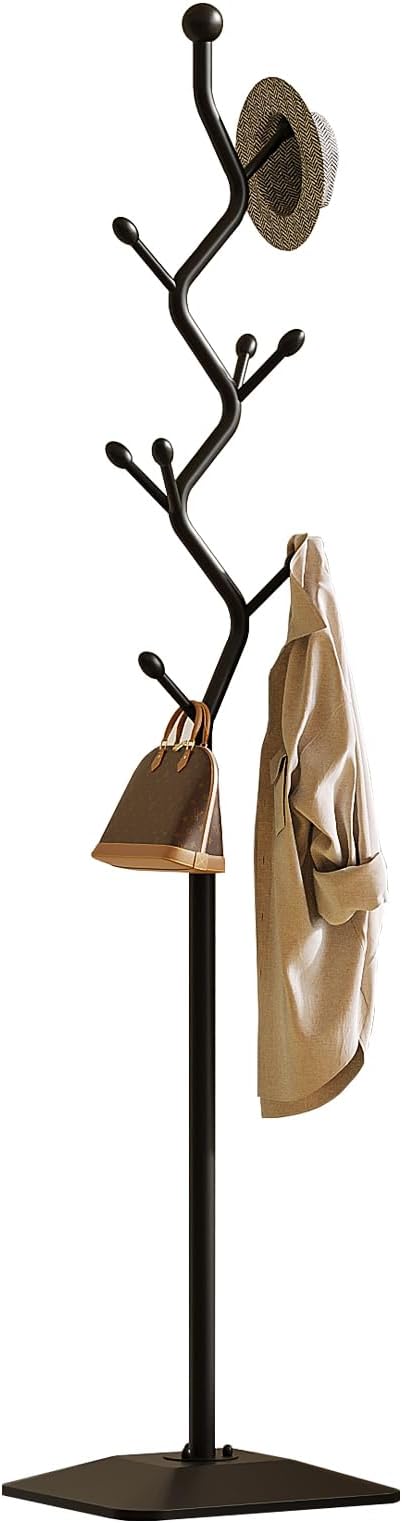 Coat Rack Freestanding Metal Coat Tree with 8 Hooks, Creative Design Tree Branch-look, Standing Coat Rack Coat Hanger Stand with Stury cast iron Base for Entryway, Hallway, Bedroom (black)