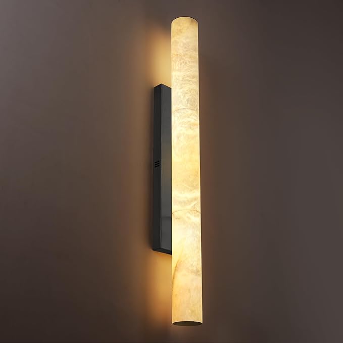 Alabaster Wall Sconces, 36" Large Bronze Wall Sconce, Modern Sconces Wall Lighting, Spanish Natural Marble Wall Sconce Light for Living Room, Bedroom, Hallway, Stairs