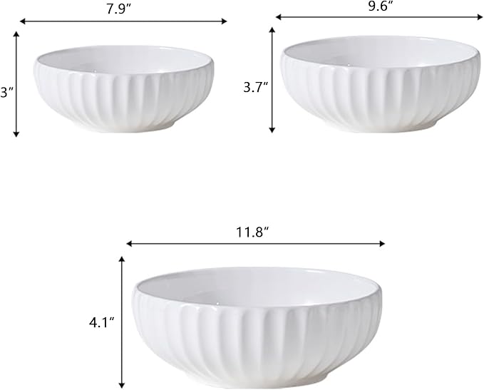 Large Ceramic Mixing Bowls Set, Bowls Set For Kitchen,Large Bowl Set of 3, Prep Serving Bowl for Baking and Mixing Salad,Oven, Microwave and Dishwasher Safe