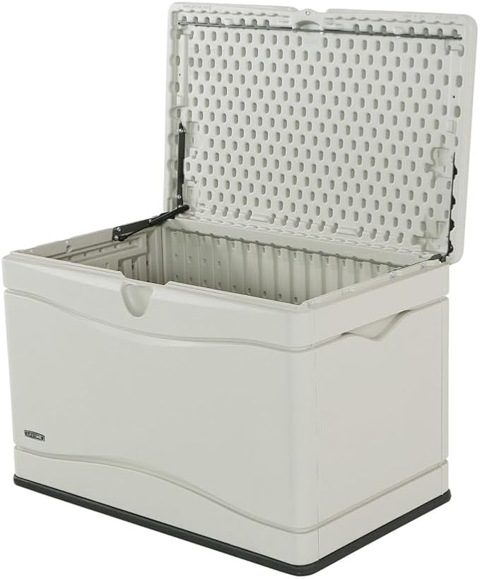 LIFETIME 60059 Black Bottom & Desert (Tan) Sides and Lid Outdoor Storage Box-80 Gal, 80 Gallon, Desert Sand