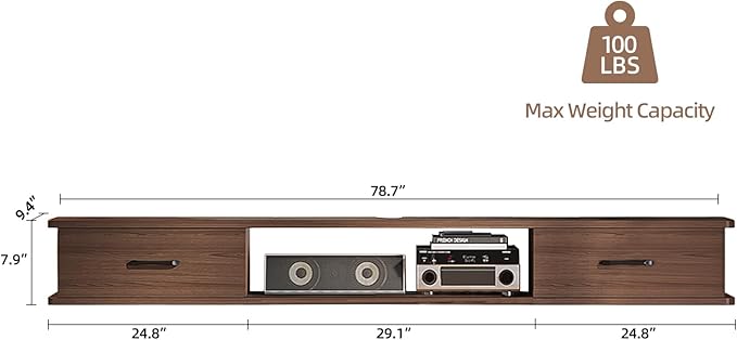 Floating TV Stand with 2 Doors,94'' Wall-Mounted TV Console,Floating TV Cabinet,Floating Console Shelf,Wall Mounted TV Cabinet(Walnut)