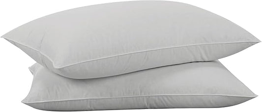 puredown Goose Feathers Down Pillows - Standard Size Bed Sleeping Hotel Collection Pillows Set of 2 with 100% Cotton Cover, Grey