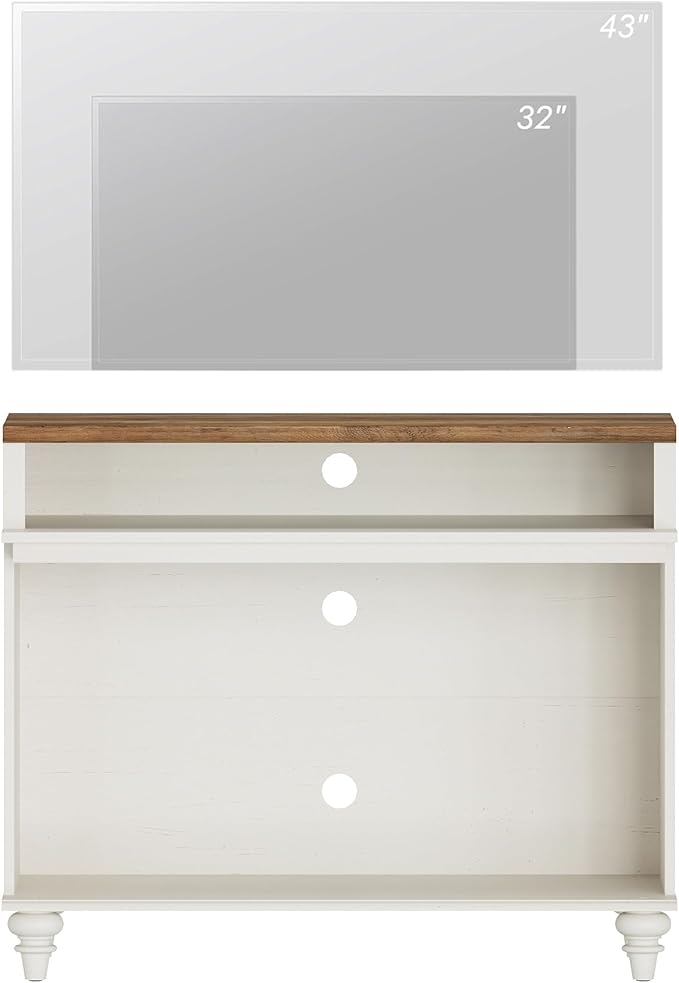 WAMPAT TV Stand for 43 Inch TV, Small Media Console Table Storage Cabinet for Living Room, Wood End Table with Storage Shelf, White