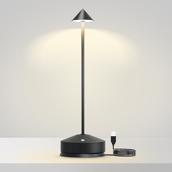 Rechargeable Table Lamp for Bedroom, 3-Level Dimmable Beside Touch Lamps Portable Battery-Operated Desk Light for Nightstand, Living Room, Dining, Office, Outdoor