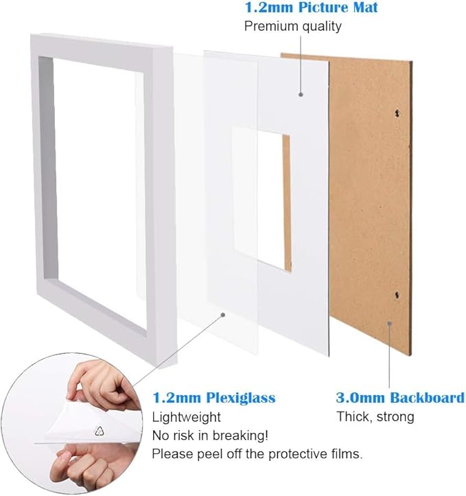 Egofine 24x36 Solid Wood Picture Frame, Made of Solid Wood Covered by Plexiglass 18x24 with Mat 24x36 without Mat, Poster Frame for Wall Mounting Photo Frame Vertically or Horizontally, White