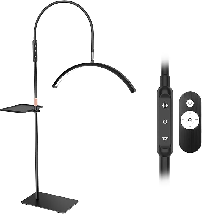 Lash Light for Eyelash Tech, Led Half Moon Light Floor Lamp for Eyelash Extensions, Tattoo, Esthetician Artists, Nail Art, Skincare, Adjustable Height, Dimmable Brightness, with Movable Tray