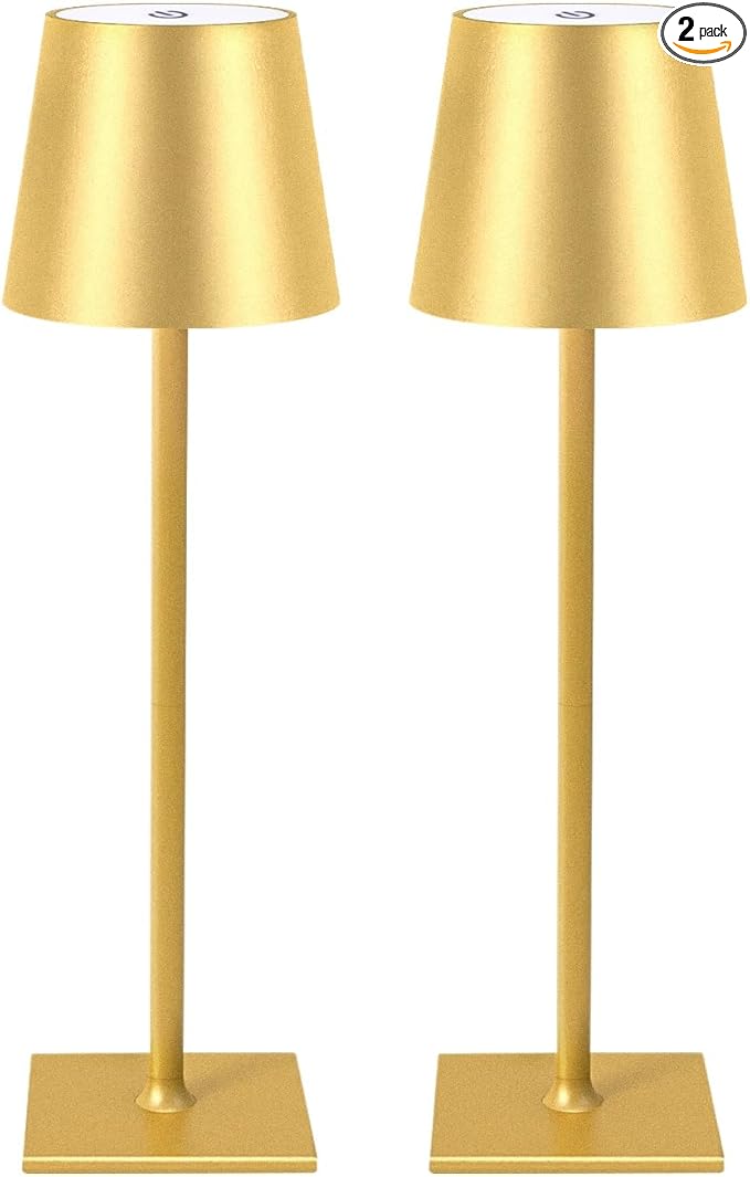 2 Pack Cordless Table Lamps, 3 Colors Stepless Dimming, 5000mAh Rechargeable Battery LED Desk Lamp for Bedroom/Couple Dinner/Desk/Cafe/Dining Room/Terrace