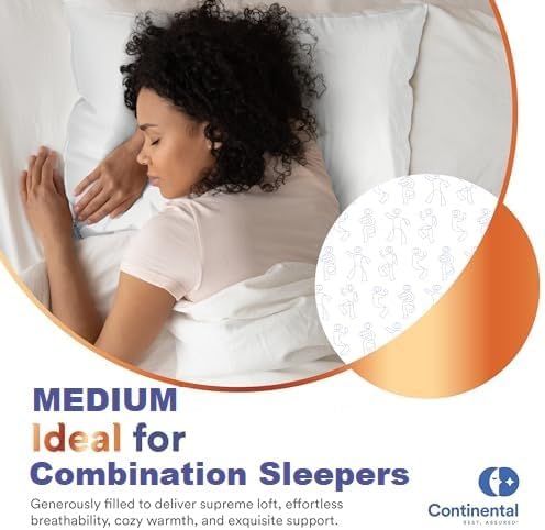 Continental Bedding 100% Siberian Goose Down Pillow 800 Fill Power, Medium, Standard, White