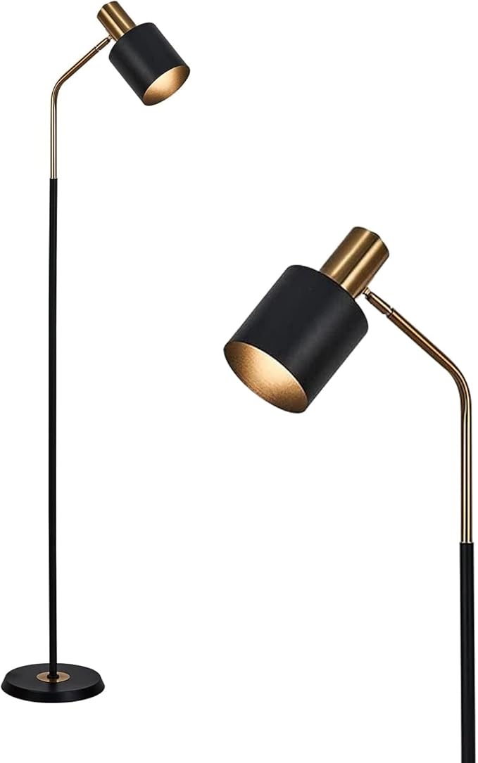 O'NEELDY Modern Industrial Floor Lamp 65" Black Standing Lamp, Black and Gold with 360° Adjustable Lampshade, 12W E26 Bulb Included, Floor Lamp for Living Room, Bedroom, Office