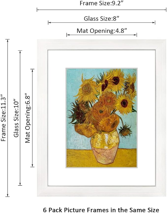 8x10 Picture Frame Set of 6 with Real Glass for Pictures 5x7 with Mat or 8x10 Without Mat, Wall or Tabletop Gallery Photo Frames White