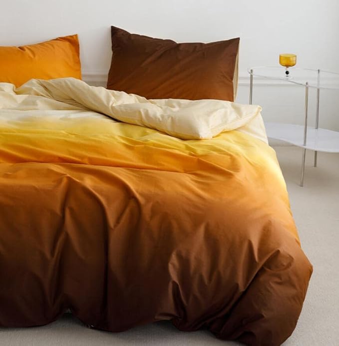 Luxlovery Gradient Orange Comforter Cal King Orange and Brown Bedding Comforter California King Abstract Ink Color Bedding Set Soft Colorful Blanket Quilts Comforter Set Plus Size