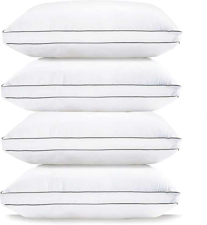 LANE LINEN Pillows Standard Size Set of 4 (20"x26") - Soft Gusseted Bed Pillow for Back, Stomach or Side Sleepers - Hotel Quality Down Alternative Standard Pillows Pack of 4 - White