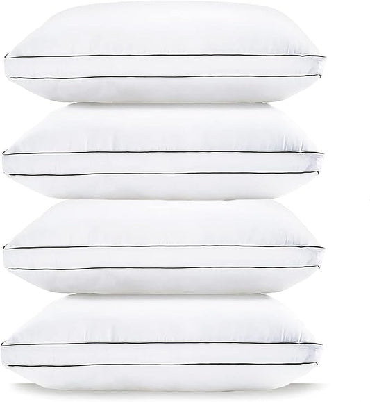 LANE LINEN Pillows Standard Size Set of 4 (20"x26") - Soft Gusseted Bed Pillow for Back, Stomach or Side Sleepers - Hotel Quality Down Alternative Standard Pillows Pack of 4 - White