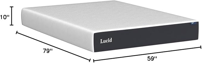 LUCID 10 Inch Memory Foam Mattress - Firm Feel - Infused with Bamboo Charcoal and Gel - Bed in a Box - Temperature Regulating - Pressure Relief - Breathable - Queen Size