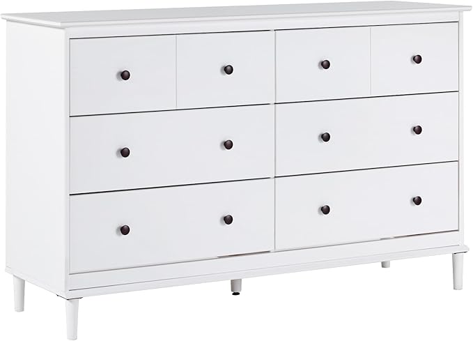 Walker Edison Modern 6-Drawer Solid Wood Dresser Bedroom Storage, 57 Inch, White